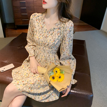 Early autumn French floral sweet dress autumn dress 2021 New Girl temperament autumn waist skirt