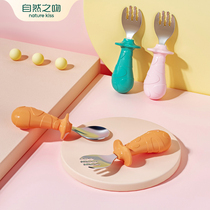 Stainless steel fork spoon baby learning to eat spoon short handle baby spoon childrens tableware set training spoon supplementary food spoon