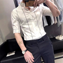 Free-hot slim vertical stripe white shirt mens spring and summer fashion British hanging feeling outside the shirt trend boutique size shirt
