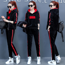 Golden Velvet Sweater Leisure Sports Set Women Autumn and Winter Plus Thick 2019 New Korean Fashion Three-Piece