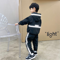 2021 new boy plus velvet suit handsome tide childrens clothes winter dress foreign style childrens two sportswear