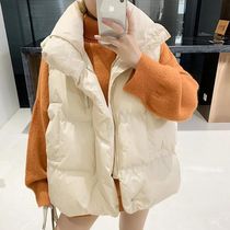 Down cotton vest womens short 2021 autumn winter simple wear sleeveless jacket thick warm vest bread clothes