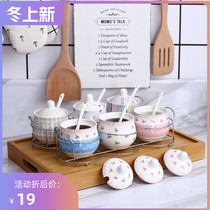 Kitchen seasoning tank Creative ceramic European seasoning box seasoning tank salt jar household three-piece combination dressing bottle