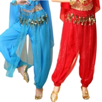 Indian dance performance Pants Belly leather dance pants Waist Chain Dancing Pants Dance Pants Dance Pants SHINE SHEET LIGHT CAGED PANTS