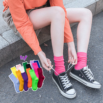 Socks Women Summer Thin Japanese Color Stacking Socks Korean Women Cotton Mid-tube Fluorescent Socks stockings