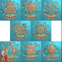 Tibetan lotus base eight 8 line qind tu jdp relief figure gray wood carving figure computer engraving