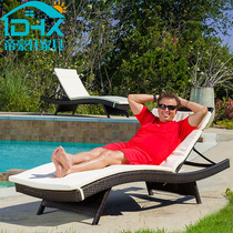 Outdoor recliner bed Imitation rattan leisure swimming pool Beach recliner rattan table chairs garden balcony lounge chair coffee table