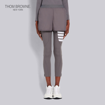 THOM BROWNE 2022 Early spring 4 stripes in grey high waist elastic sports shorts
