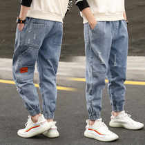 Boys casual jeans childrens trousers spring and autumn 2021 new style in the big childrens spring pants foreign boy tide