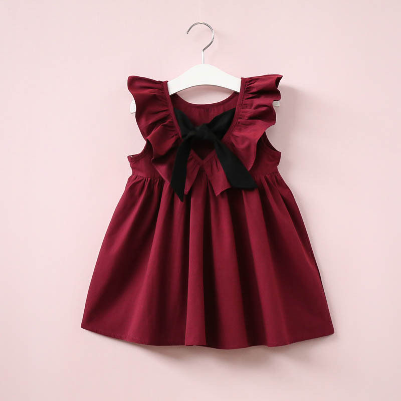 Pin Bala Bala European and American style summer children's clothing new baby children's girls bow pleated open back skirt even