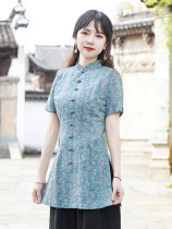 Junya Tang Costume Women China Wind 2022 Summer Improved Qipao Blouse Blouses Disc Buckle Retro Chinese Style Zen womens clothing