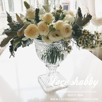 LACESHABBY imported European vintage fresh relief carved transparent glass vase living room flower arrangement