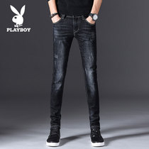 Playboy jeans mens autumn Korean version of the trend of straight youth mens trend of slim stretch pants
