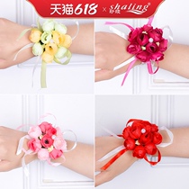 Bridesmaid wrist Flower Wedding Bride sister group Forest Fabric simulation hand flower Korean bracelet flower wedding supplies