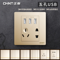 Chint 86 socket champagne gold five-hole 3-port high-power USB mobile phone charging fast charging 3 1A smart panel concealed