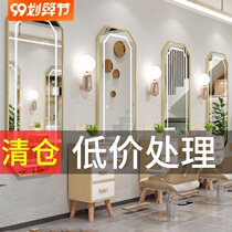 Hairdresse Shop Mirror Desk Net Red Hanging Wall Type Mirror Hair Salon Special Aluminum Alloy Brief with lamp LED Beauty hair Shop Cabinet