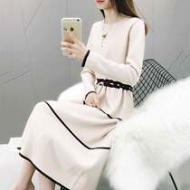 Fake two-piece over-the-knee sweater skirt female mid-length 2021 autumn and winter new net red dress waist knitted bottoming skirt
