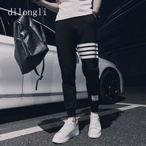 Trend mens pants Net red pants Korean fashion fashion fashion brand handsome versatile youth casual striped bunch foot sports pants