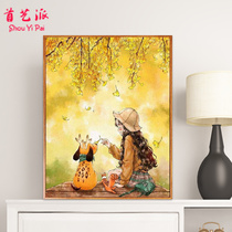 Digital oil painting diy filling color forest girls autumn scenery animation cure and boredom living room decoration oil painting