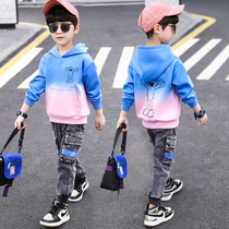 Childrens clothing boys autumn suit 2021 new large childrens sports handsome foreign jeans two-piece Korean version