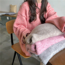 Lazy pullover mohair peach pink sweater women loose wear 2021 autumn and winter New bottoming sweater