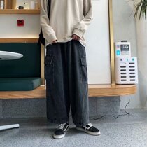 Autumn and winter tooling jeans men hip-hop loose ins Hong Kong style fashion brand Korean version of the trend falling sense wide legs old daddy pants