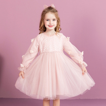 Impression childhood girl princess dress pink flowers plus velvet Western style girl birthday childrens dress puffy yarn super fairy