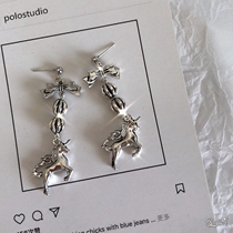Original European and American retro street ball ball earrings dark Goth unicorn ear clip 925 silver ear hook hypoallergenic