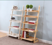 All solid wood pine bookshelf Nordic log shelf against the wall floor flower shelf Japanese trapezoidal multi-layer storage shelf