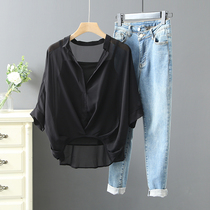 Bat seven-point sleeve chiffon shirt 2021 summer loose explosive cover belly