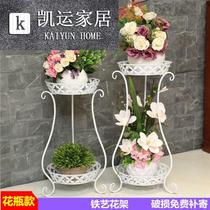 Indoor balcony flower rack storage rack second floor single double-layer decorative frame small apartment simple metal European flower Township