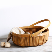 KENS wood-knitted attached handle containing basket handmade wood sheet woven lifting basket tabletop containing basket water fruit basket vegetable basket