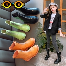 Hong Kong Korean girls boots spring and autumn childrens Martin boots little girl mid-tube leather boots princess single boots