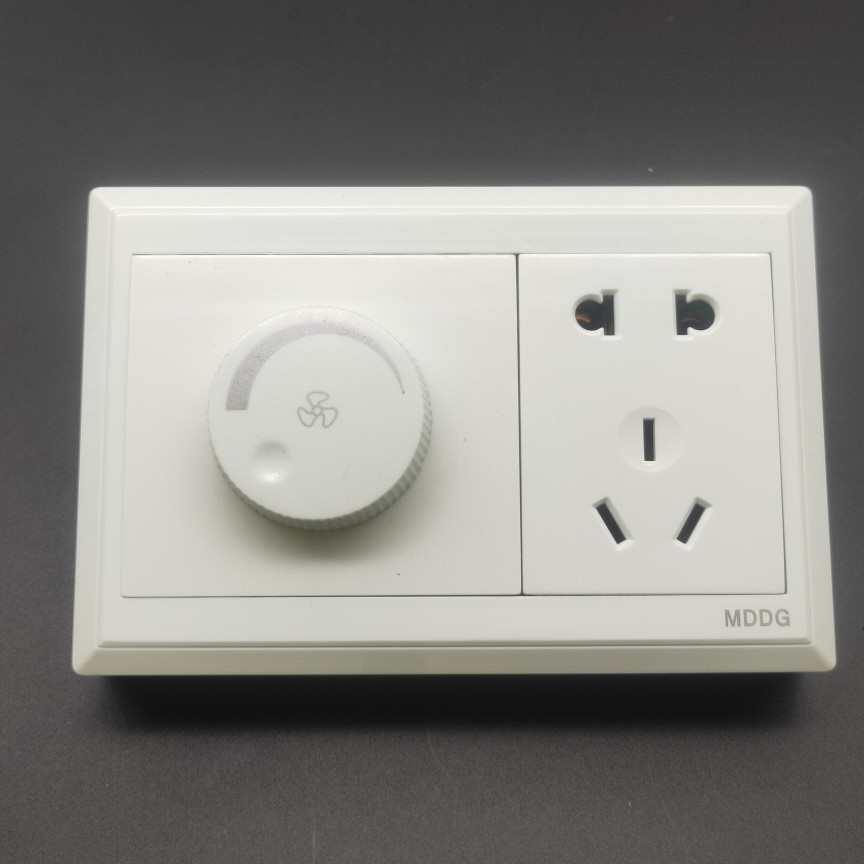 Ming-mounted speed control five-hole socket panel open line stepless speed control switch with two-three-pole socket electric fan ceiling fan