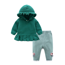 Girls autumn dress foreign style new sweater hooded tide 0 year old 1 female baby clothes skirt Net red coat spring and autumn set