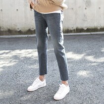 High Waist Jeans Woman Straight Drum Loose High Waist Display Slim Autumn Winter 2020 New South Korea Gas Plus Suede 90% Pants