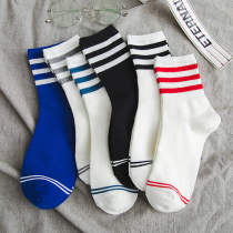 Socks female cotton socks ins tide cotton spring and autumn stripes Korean version of college style sports Wind Autumn Winter Net Red