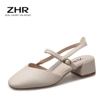 ZHR2021 new sandals female fairy wind coarse heel square head Mueller shoes Baotou retro Mary Jane shoes one word buckle