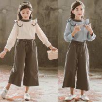 Girls retro set foreign-style children baby doll shirt autumn dress 2021 New wide leg ankle-length pants childrens two-piece set