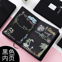 Black notebook creative notepad blank black cardboard notebook simple female college student diary cute hipster hand-painted DIY portable hardcover retro personality Black inner page thickened