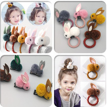 Net red hair ball Rabbit hairpin Cute children cartoon hair circle girl tie hair rubber band Hair accessories baby headdress woman
