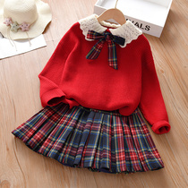 Girl Knit Suit Spring Autumn Jk Dress Sweater Korea Academy Wind Spring Clothing Fashion Children Dress Ocean Gas Spring Big Internet Red