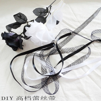 Black good quality tie flower bag Damask with ribbon Lace with Black rose strap Hand bouquet Butterfly strap