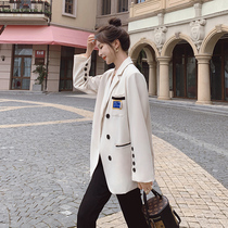 Beige White small suit jacket women small spring and autumn 2021 New Net red fried street High sense Joker suit tide