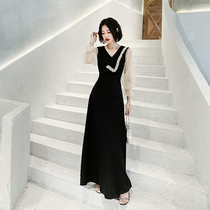 Black evening dress dress women 2021 New banquet noble temperament light luxury niche high-end aura Queen host