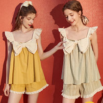 Princess style pajamas female age reduction small flying sleeve bow knot 2021 summer cotton suspenders vest sleeveless home wear