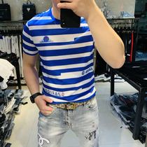 Summer new European station digital print striped mercerized cotton short sleeve T-shirt mens trend fashion Korean fashion fashion tide T