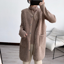 Medium length style horse jacket jacket woman 2022 autumn winter new Korean version loose 100 hitch fur integrated plush waistcoat waistcoat