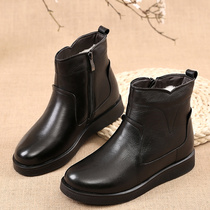 Leather middle-aged leather boots winter warm wool mother shoes British wild wild women cotton boots middle-aged cotton shoes