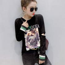 Europe station 2020 autumn and winter new velvet thickened long-sleeved t-shirt womens loose and wild tops foreign-style base shirt tide